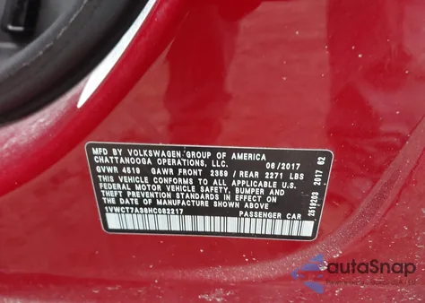 2017 Volkswagen Passat 1.8T Sel Premium из США, поврежденный, VIN 1VWCT7A38HC082217